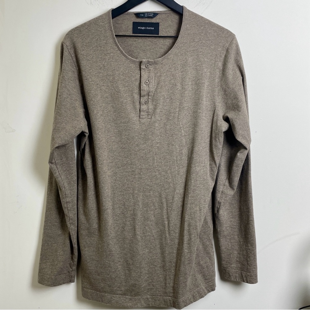 Wings + Horns Men's Long Sleeve Henley Size L